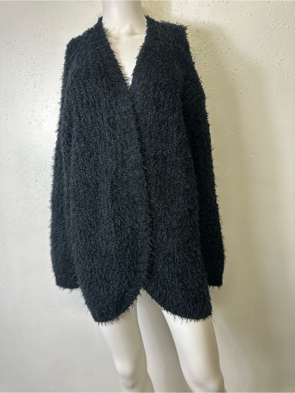 Kensie Black Fuzzy Open-Front Cardigan